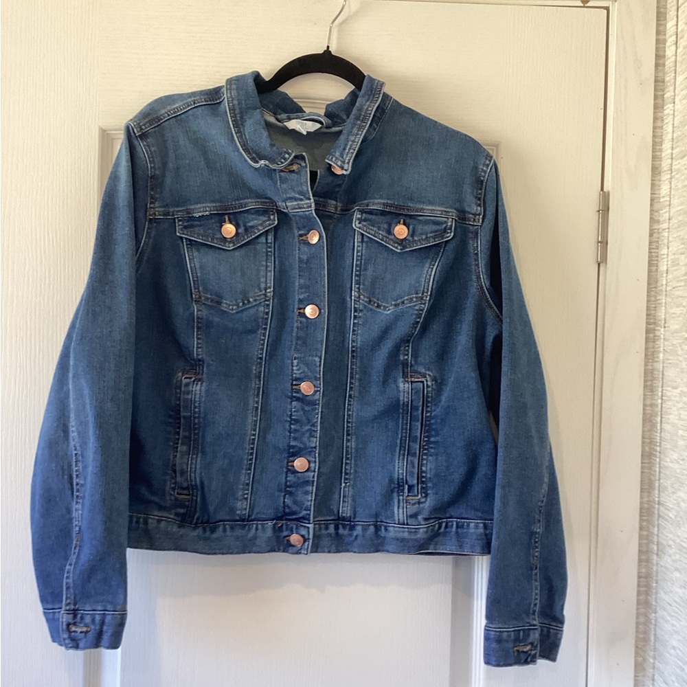 Time and Tru Blue Denim Jacket with Copper Accents size 2XL EUC